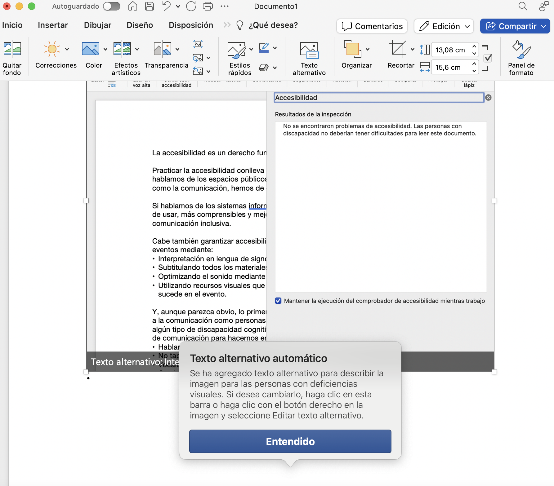 imagen donde se muestra cómo llegar a la función de Accesibilidad en el programa Word